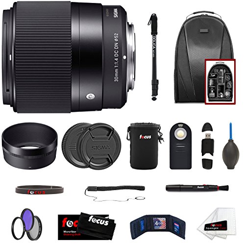 Focus Camera Sigma 30mm F/1.4 DC DN Lens For Sony E-Mount W/Backpack & Monopod Bundle