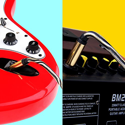 Mugig Professional Cable for Guitar / Bass/ Electronic Organ -10 ft / 3m Instrument Cable 1/4’’ (6.35mm) Upgraded Type Tweed Braid Jacket Zinc Alloy Nickel Planting Golden & Black Style