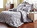 Unique Home 8 Piece Reversible Pinch Pleat Comforter Set Fade Resistant, Wrinkle Free, No Ironing Necessary, Super Soft, Queen, Grey