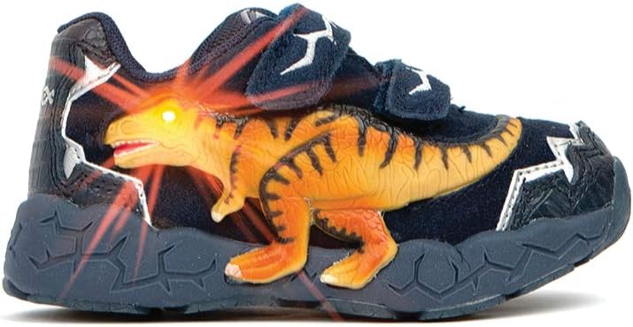 3D T-REX Flashing LED Low-Top Shoes for Kids Children Boys Girls, Lightweight & Breathable Casual Running Sneakers Walking Shoes with Eye Blinking Dinosaurs, Navy
