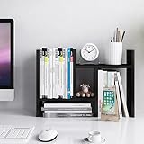 Jerry & Maggie - Desktop Organizer Office Storage Rack Adjustable Wood Display Shelf - Free Style Double H Display - True Natural Stand Shelf - Black