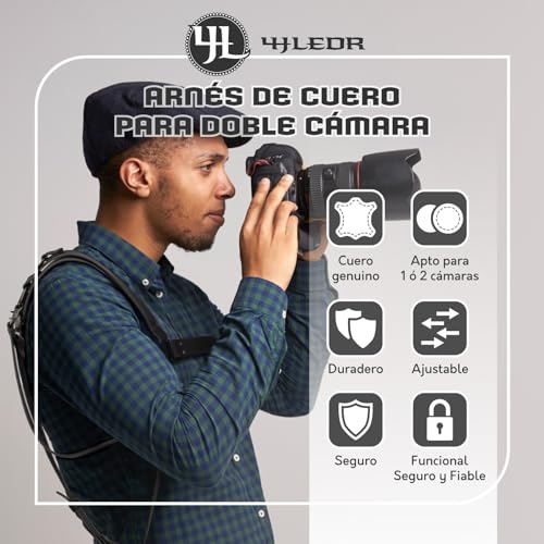 4J LEDR Camera Strap for 1 or 2 DSLR, Leather Camera Strap for 1 or 2 Cameras, Dual Camera Harness, Leather Camera Strap Shoulder Strap for Photographers