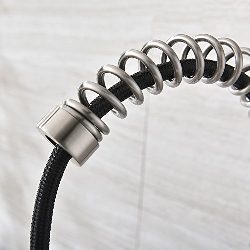 Pre Rinse Spring Kitchen Faucet With Pause-Bokaiya Commercial Brass Brushed Nickel Stainless Steel Pull Down Sprayer Kitchen Sink Faucet, 1 Hole Single Handle Kitchen Faucets with Sprayer