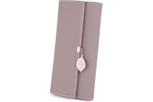 UTO RFID Wallet for Women PU Leather Leaf Pendant Card Holder Phone Checkbook Organizer Zipper Coin Purse