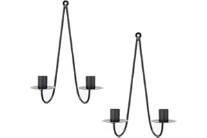 WHSLILR Metal Wall Candle Sconces Holder - Candle Sconces Wall Decor Set of 2, Hanging Wall Candle Holder for Fireplace Hallway Living Room Farmhouse Stairway Wall Decor, Black CS003