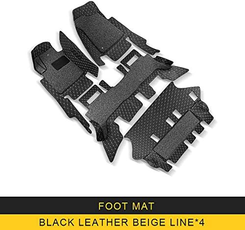 ANTEKE New Dustproof Nice Car Floor Foot Mat Flameproof Skidproof Carpets Set for Nissan Patrol Y62 Special Accessories (Foot mat-【Black Leather Beige line4】)