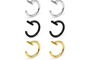 Ruifan 14G T Shaped Stainless Steel Gothic Clip on Non piercing Double Fake Cuff Lip Nose Ring Septum Hoop Women Men 6pcs