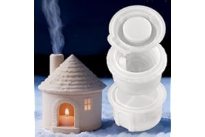 QOJAI 3D House Aromath Stove Candlestick Mold Chimney Houses Clay Molds for Crafts Concrete Candle Holder Mold Home Decorations Incense Burner Silicone Molds DIY Drop Glue Resin Plaster Craft Making Kit