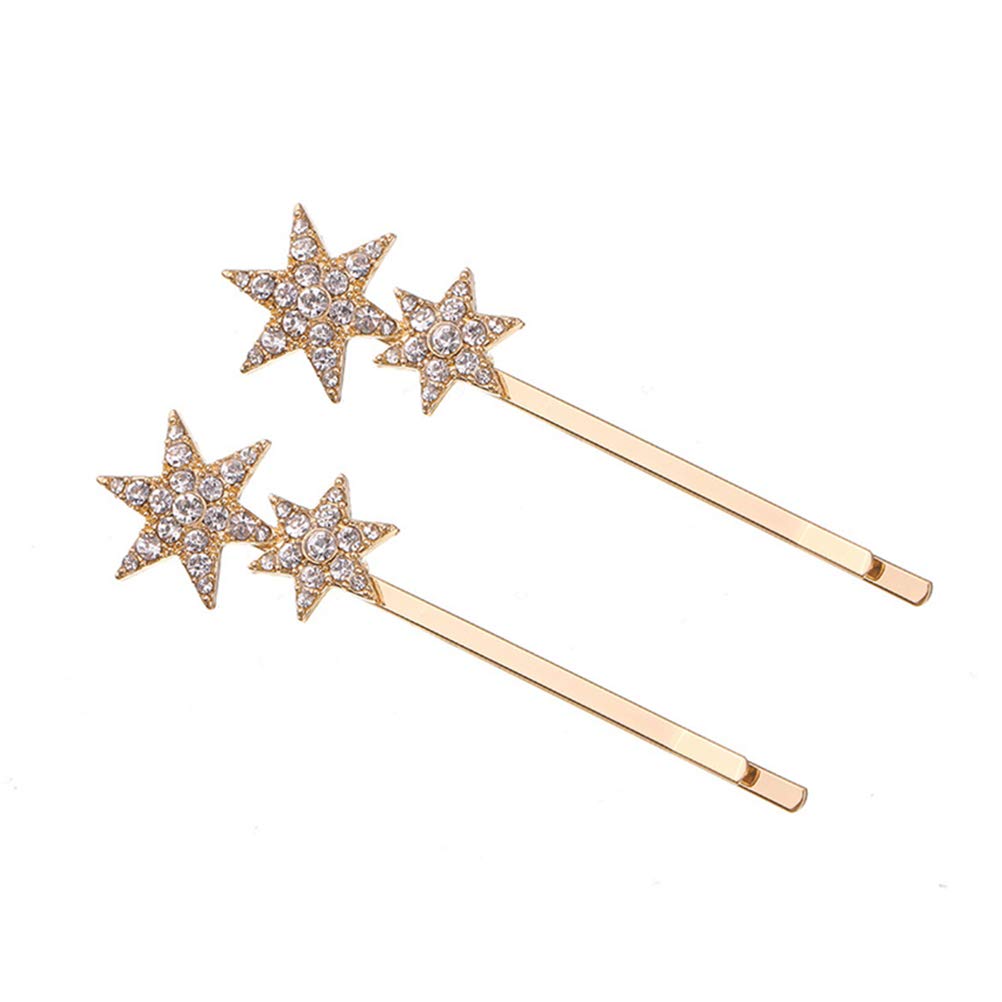 Lurrose Star Hair Clips 4PCS Bobby Rhinestone Star Hair Metal Bobby Vintage Hair Accessories (Golden) Metal Hair Clips