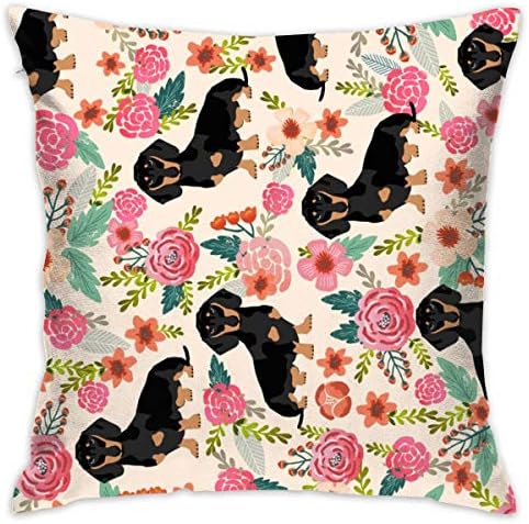 Doxie Flowers Florals Dachshund Dachshunds Fabric Dog Cute Pet Dog Fabric For Baby Leggings Cute Girls Sweet Flowers_852 Soft Microfiber Premium Quality Covers With Zipper，pillowcase Covers 18x18,