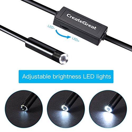 Wireless Endoscope,CreateGreat WiFi Borescope Inspection Camera 2.0 Megapixels 1200P HD Snake Camera with 8pcs Adjustable LED Inspection for Android and IOS Smartphone,Iphone,Samsung,Macbook(15FT)