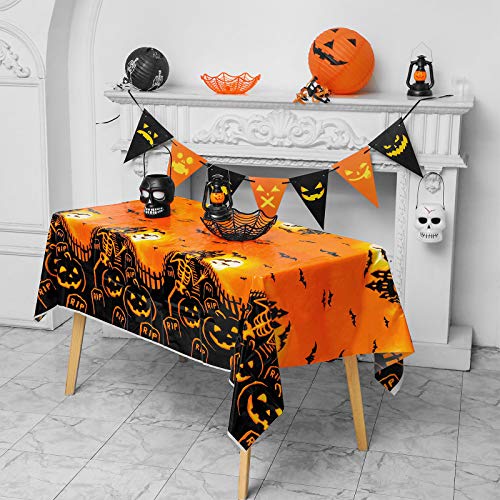 Halloween-Party-Tablecloth-2-Pack-72x54-Disposable-Table-Cover-Rectangle-Plastic-Table-Cloths-for-for-Halloween-Party-Decoration-Supplies-Pumpkin-Hunted-House
