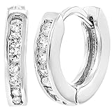 Rhodium Plated XS Hoop Huggie Crystals Baby Girls Toddlers Earrings 8mm