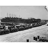 CANVAS ON DEMAND Wall Peel Wall Art Print Entitled Two Days Before Allied Invasion of Sicily, Tanks Board Landing Craft 16"x12"
