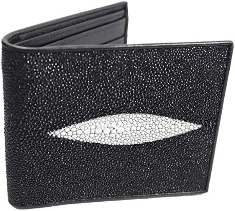 Classic Genuine Stingray Leather Bi-Fold Wallet w/ Left Flap