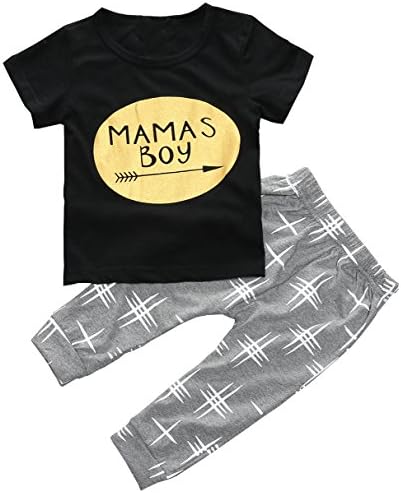 2pc Sets Baby Boys Clothes Letters Monster Short Sleeve T-shirt and Polka Dot Pants Outfit (90cm)