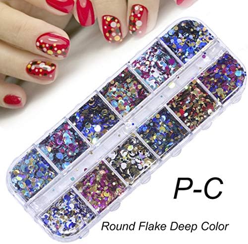 12 Grids/Sets Nail Glitter Sequin Mixed Mirror/Meramid/Sugar Round Diy Flake Nail Art Decorations P-C