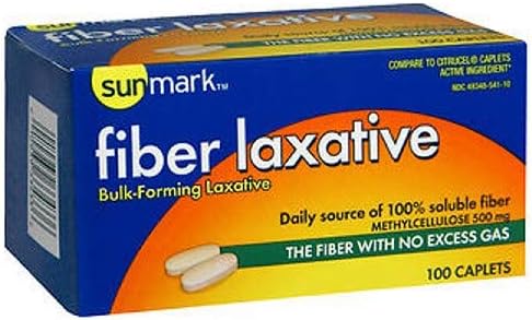 Sunmark Fiber Laxative Caplets 500 mg - 100 ct, Pack of 4