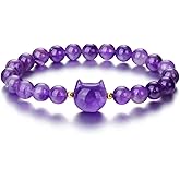 Jovivi Crystal Cat Bracelet for Women Men,8mm Natural Stone Beaded Bracelet Protection Healing Crystals Gemstones Stretch Bracelet Cat Jewelry Gifts for Good Luck,Money Attraction