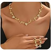 Mexegy Dainty Gold Flower Zircon Necklace Earrings Set for Women,Sparkling Crystal Leaf Floral Drop Dangle Earrings,Trendy Wedding Jewelry Accessories Gift