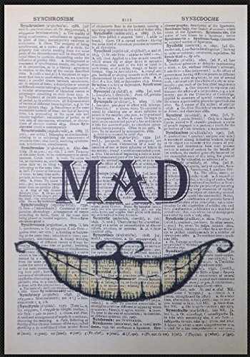 Parksmoonprints Lot De 3 Affiches Alice Au Pays Des Merveilles Citation Chapelier Mad Here En Anglais Imprimee Sur Page De Dictionnaire Vintage Gravures Antiques Tableaux Posters Et Arts Decoratifs