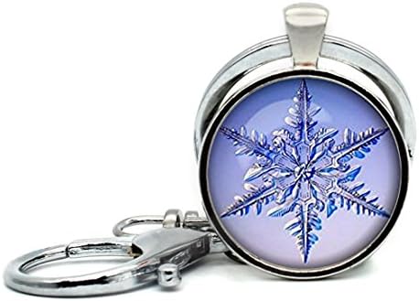 Keychain Round Pendant Snowflake pendant Snowflake Glass Cabochon Key Rings Stainless Steel Metal Handmade Charm Pendants