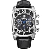 BENYAR Waterproof Chronograph Classic Rectangle Case Watches Leather Strap Business Wrist Watch for Men (Black)
