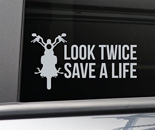 Look Twice Save a Life Motorocycle Vinyl Decal Laptop Car Truck Bumper Window Sticker, 8.5" x 4.5" (Gray)