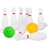 Liberry Kids Bowling Set Toy for Boys Girls Ages 3 4 5 (White) | 10 Plastic Bowling Pins &amp; 2 Balls, Toddler Indoor Outdoor Active Game, Educational Birthday Gifts