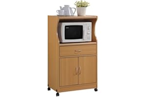 HODEDAH IMPORT Microwave Cart with One Drawer, Two Doors, and Shelf for Storage, Beech