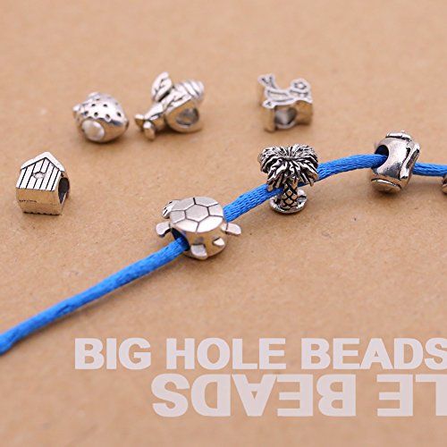 image for BigOtters 80 Pcs Big Hole Beads, Antique Metal Beads Charm Pendant for