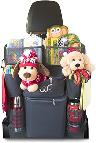 FinWings Ambassador Dark Interior Gray, Heavy Duty Seat Back Car Organizer Storage, Zippered Pockets, 2 Carabiner Hangers, 10 Compartments, 4 Cup Bottle Holder Pockets