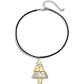 Decixde Christmas Necklace for Women Christmas Tree Star Pendant Necklace Xmas Tree Necklace Jewelry for Festival New Year Party