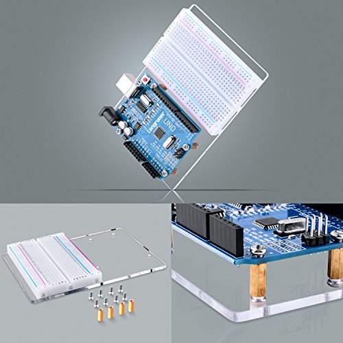 Longruner UNO R3 Project Starter Kit with tutorials, Breadboard Holder for Arduino, Jumper Wires, Resistor Kit, LED, USB Cable, Compatible with Arduino Mega 2560 Nano LK83