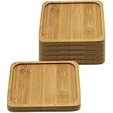 T4U 5 Inch Planter Pot Bamboo Saucer Square Set of 6, Succulent Pot Holder Drainage Tray for Most Small Ceramic Succulent Planters Holding Drainage Water
