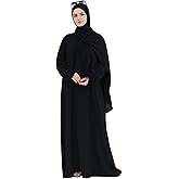 Women Muslim Dress Middle East Arabian Robe Islamic Modest Dress with Hijab Scarf Lace Sleeve Flowy Abaya Dress