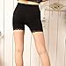 Liang Rou Women's Ultra Thin Stretch Short Leggings Lace Trim Black L