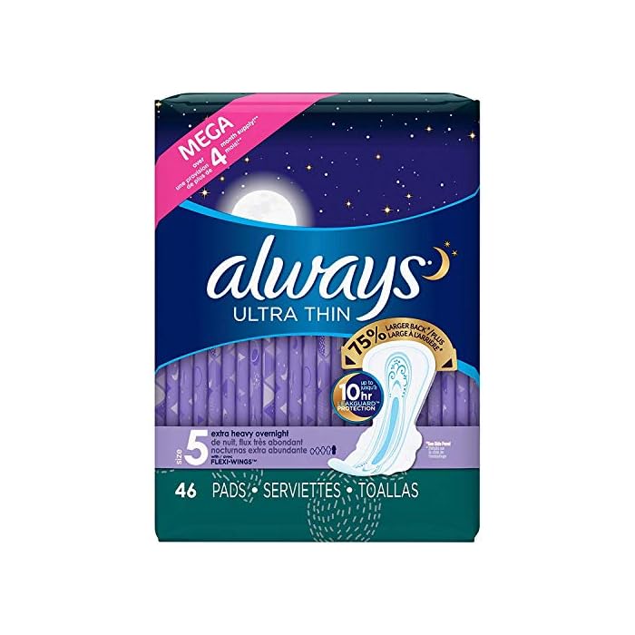 Always Ultra Thin Size 5 Extra Heavy Overnight, Unscented, 46 Pads