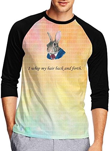 The Sticky Cat Mens Whip Hair Back and Forth Dapper Rabbit Fashion 3/4 Sleeve Baseball Shirts Raglan Shirt