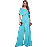 One Shoulder Mother of The Bride Jumpsuits for Wedding Satin Short Sleeves Formal Evening Pantsuits Wide Leg