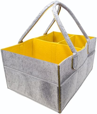 Diaper Caddy Organizer by Happy Gorilla Shop | Multifunctional Felt Diaper Tote Bag | Unique Light Gray and Yellow Double-Colored Design
