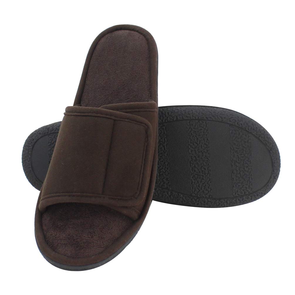 MagtoeAdjustable House Slippers for Men Soft Open Toe Breathable Indoor Slip on Mens Slides Sandals with Memory Foam for Home Bedroom,All Seasons