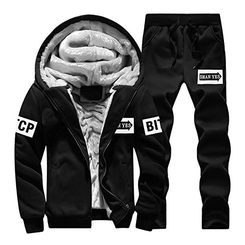 Mens Hoodie Winter Warm Fleece Zipper Sweater Jacket Outwear Coat Top Pants Sets
