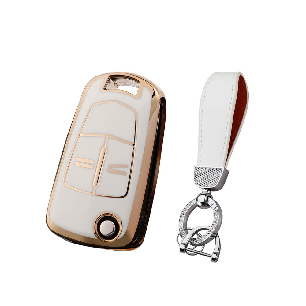 HIBEYO Flip Key Car Key Case Fits Opel Vauxhall Key Cover Silicone Protective Case for Opel Corsa Astra Vectra Zafira Antara Tigra Key Fob Remote Key Flip 2 Buttons White