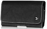 Unimax MAXPatriot Horizontal Black Leather Case Pouch Built In Magnetic Flap and Belt Clip and Soft Interior Material