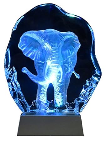 Kaltner Präsente Geschenkidee - Aufsteller Figur Skulptur Ornament aus Glas Motiv ELEFANT mit LED Beleuchtung
