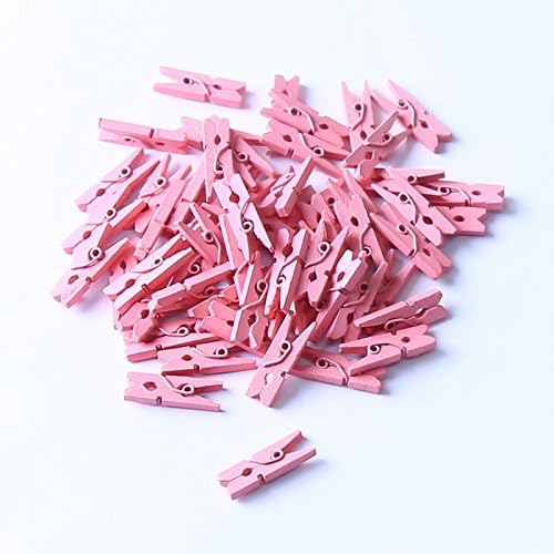 WICOO 50pcs Very Small Size 25mm x 3mm Mini Color Wooden Clips For Photo Clips Clothespin Craft Decoration Clips Pegs (Pink)