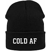 Winter Hat Beanie for Men Women Cold AF Funny Slouchy Knit Cuffed Beanie Skull Cap Hat Custom Unisex Warm Soft Headwear, Birthday Gifts for Him Her Boys Mom Dad Wife Husband Black
