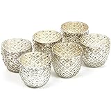Hosley Set of 6 Metallic Antique Silver Glass Votive Tealight Farmhouse Candle Holder 2.75 Inch Diameter Ideal for Bridal Weddings Parties Events Spa Settings and Aromatherapy Mini Flower Pot O4