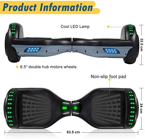 SISGAD Hoverboard, Gyropode électrique 6,5 Pouces Hoverboard Hover Scooter Board avec Musique Bluetooth, lumières LED et Moteur Puissant pour Enfants et Adolescents
